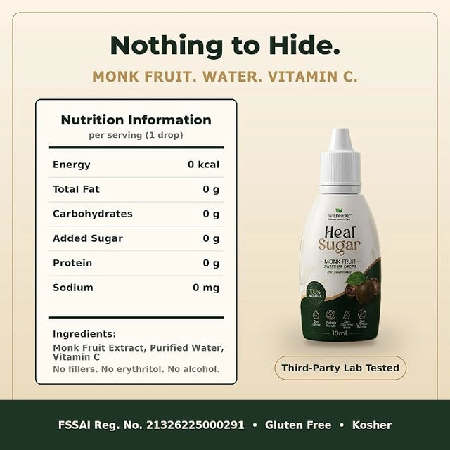 Heal Sugar Monk Fruit Sweetener Drops 10ml | Natural Liquid Sugar Substitute | Zero Sugar | Zero Calories | No Erythritol | Keto & Vegan Friendly | 100 Servings