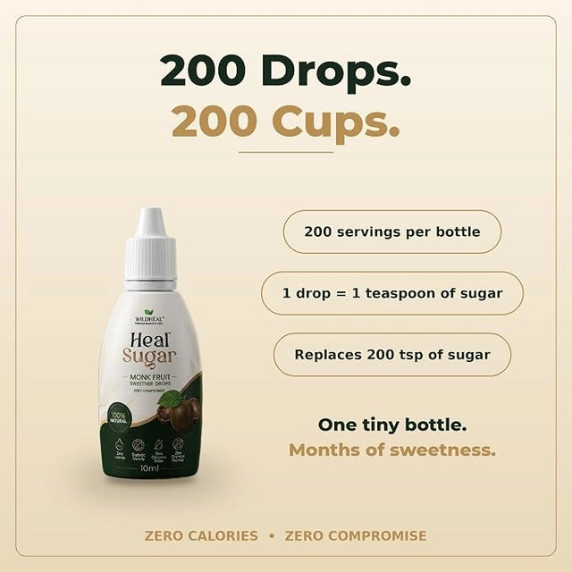 Heal Sugar Monk Fruit Sweetener Drops 10ml | Natural Liquid Sugar Substitute | Zero Sugar | Zero Calories | No Erythritol | Keto & Vegan Friendly | 100 Servings